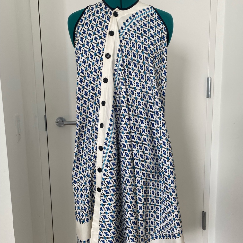 Derek Lam Blue Print Asymmetrical Button Dress